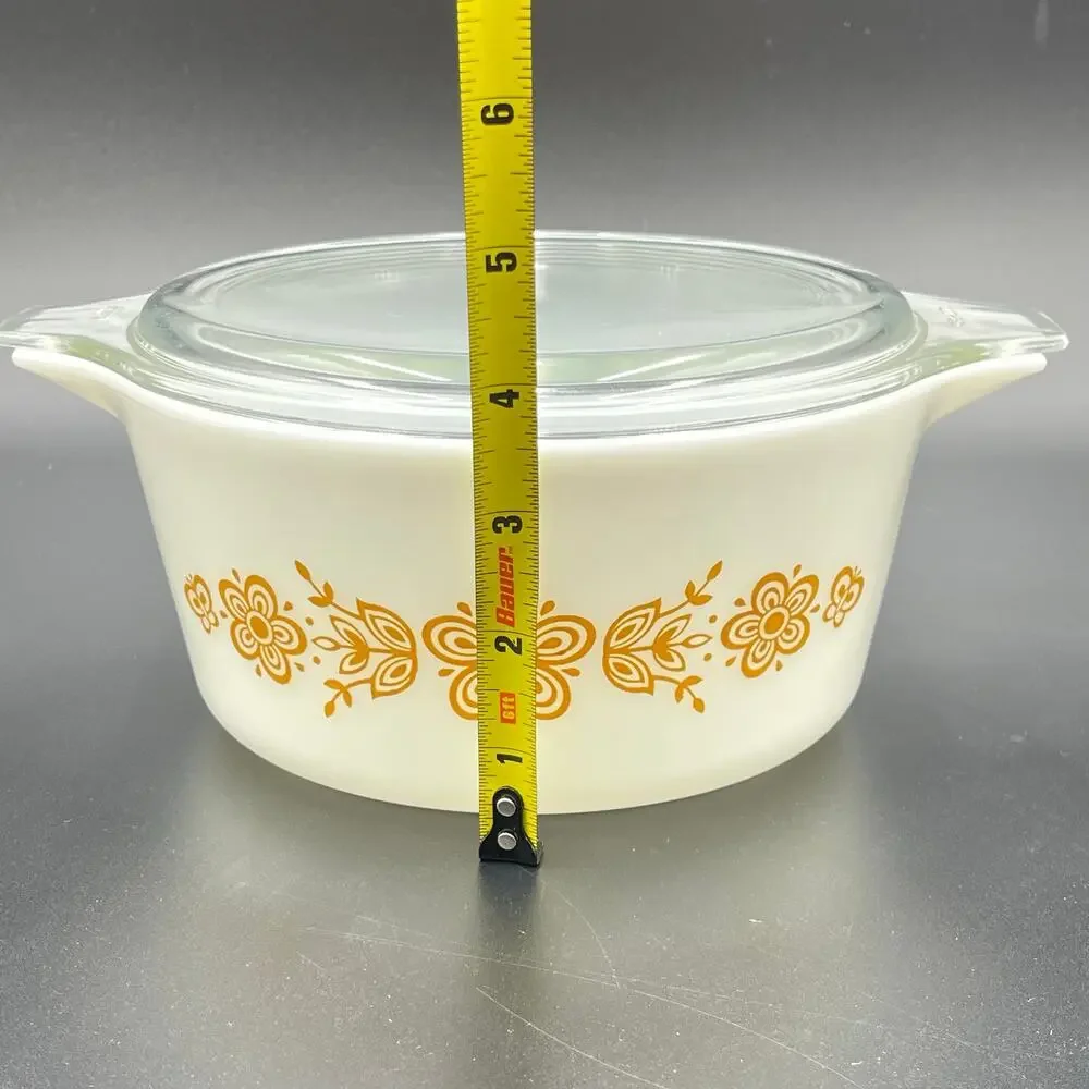 Vtg Pyrex Casserole Dish Butterfly Gold 1.5 L 474-B Ovenware Corning NY USA